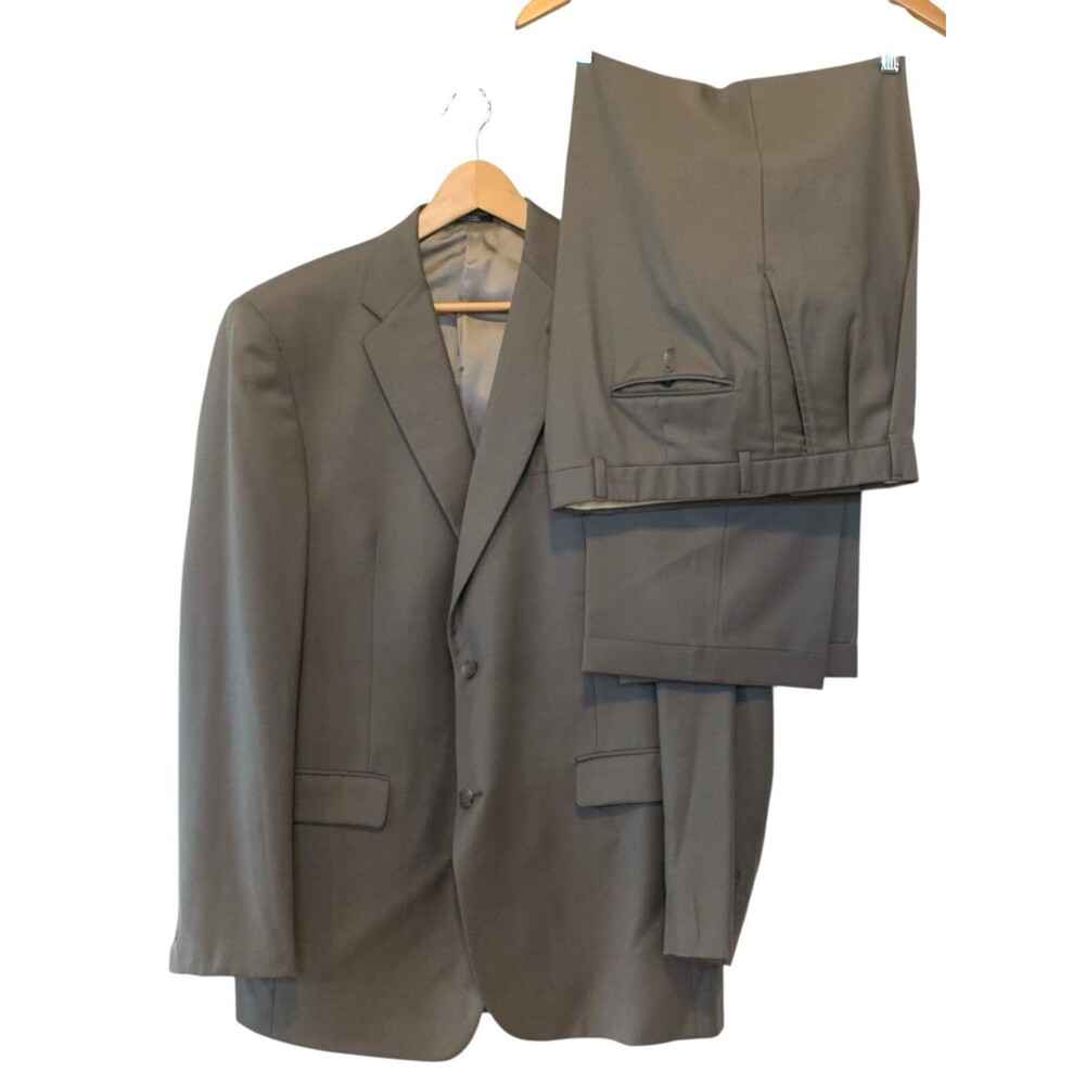 Hart Schaffner Marx 2-Pc Suit Mens 44L Brown USA by Dillard's Wool Small Flaw